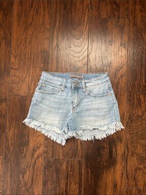 Just USA Faded Light Blue Frayed Denim Shorts